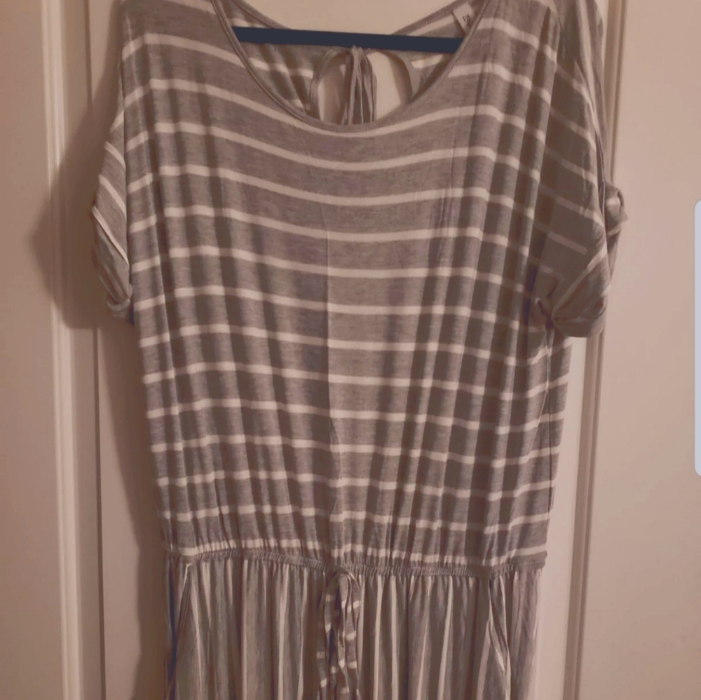 Zenana Grey Striped Jumpsuit